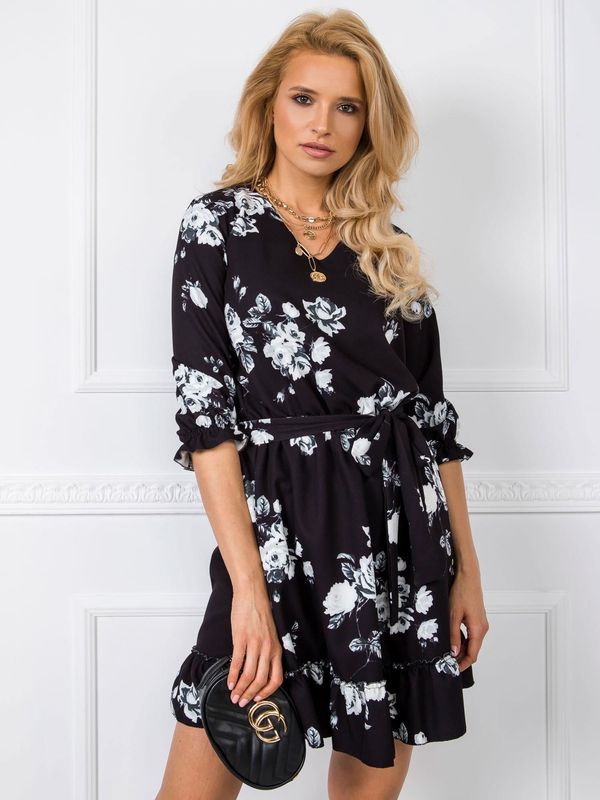 Fashionhunters Black dress with artificial flowers