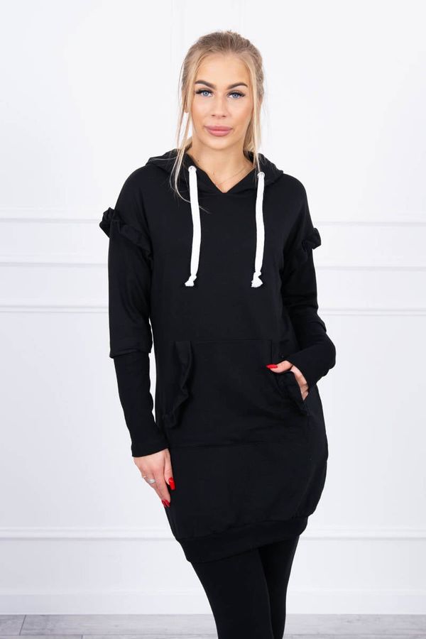 Kesi Black dress with decorative ruffles and hood