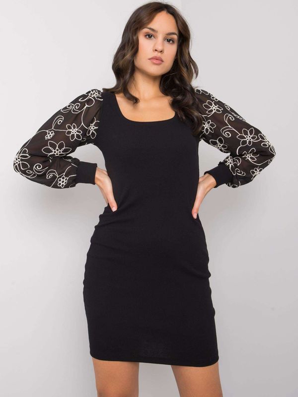 Fashionhunters Black dress with puffed sleeves from Formosa RUE PARIS