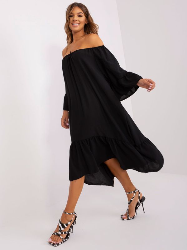 Fashionhunters Black dress with ruffle and wide sleeves