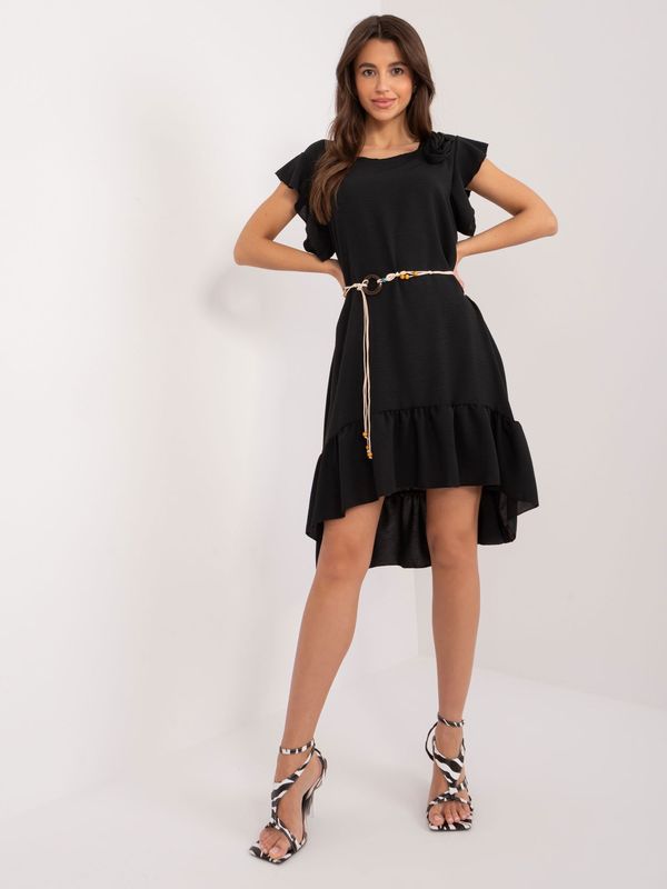 Fashionhunters Black dress with ruffles and short sleeves