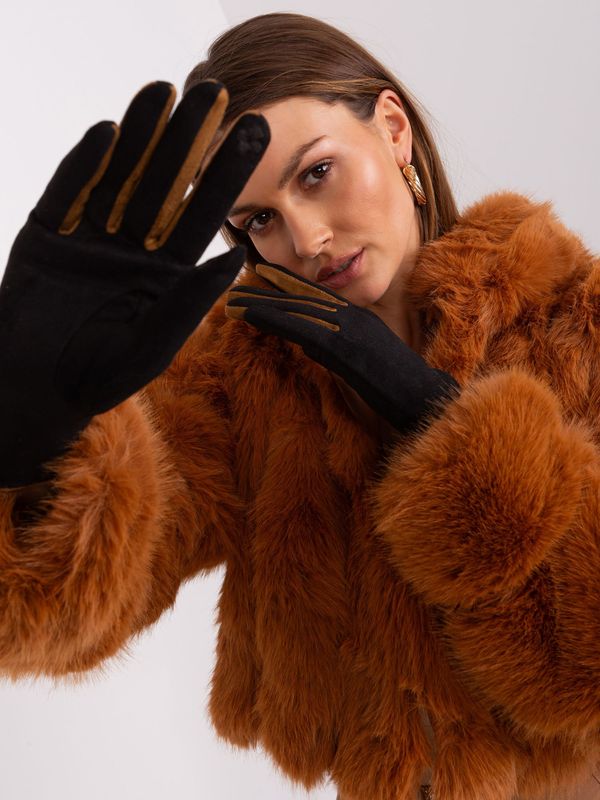 Fashionhunters Black elegant gloves with knitted belt