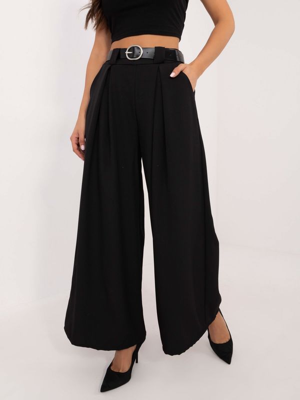 Fashionhunters Black fabric wide trousers with belt