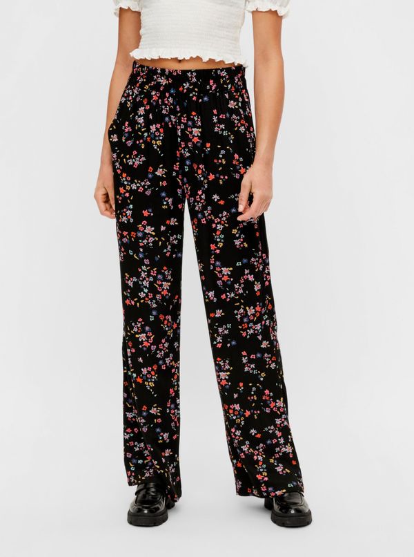 Pieces Black Floral Pants Pieces Lala - Women