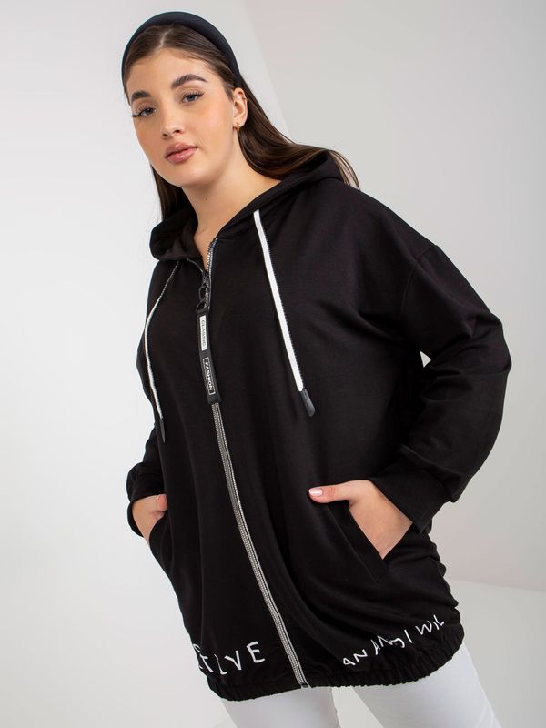 Fashionhunters Black hoodie plus zippered size with text