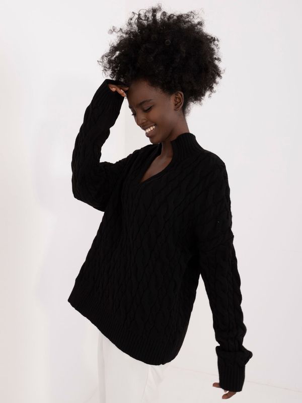 Fashionhunters Black knitted sweater with long sleeves