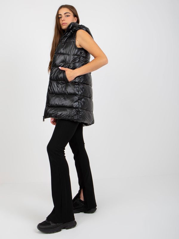 Fashionhunters Black lacquered down vest with hood