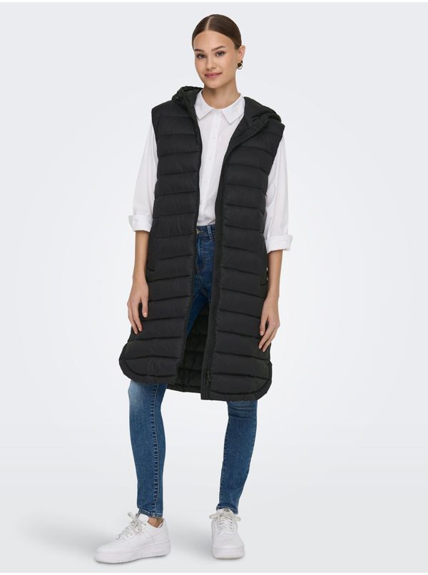 Only Black Ladies Long Quilted Vest ONLY Melody - Ladies