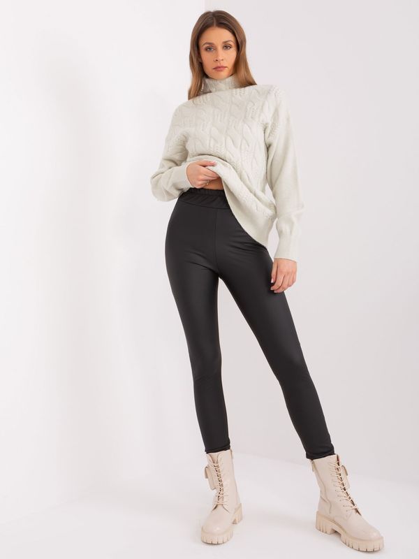 Fashionhunters Black leggings made of eco-leather with insulation