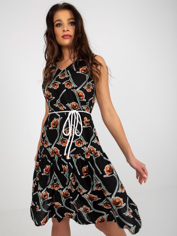 Fashionhunters Black linen floral dress with frills