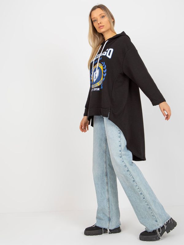 Fashionhunters Black long hoodie with printed design