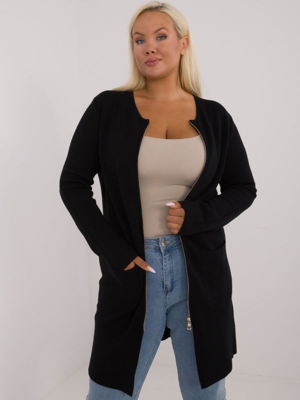 Fashionhunters Black long sweater in larger size with zipper