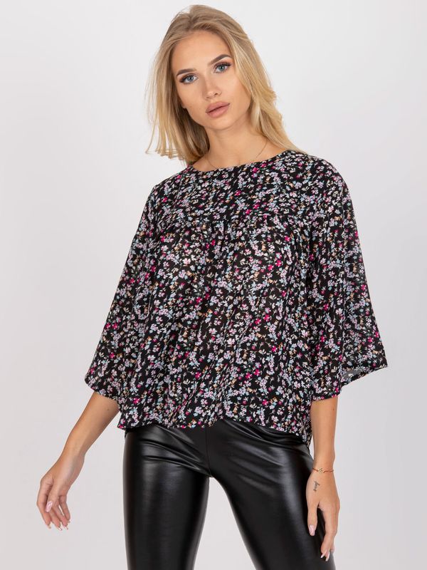 Fashionhunters Black loose blouse with floral print ZULUNA