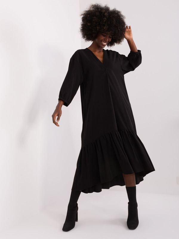 Fashionhunters Black loose dress with frills by ZULUNA