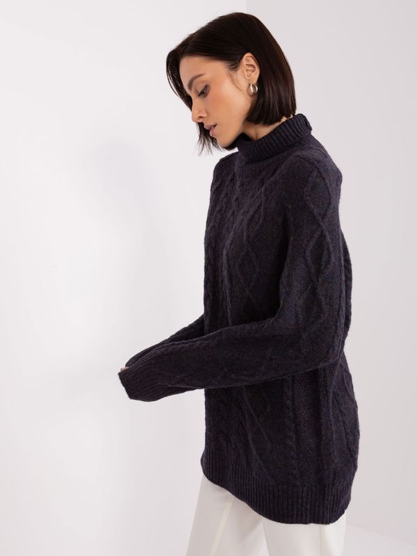 Fashionhunters Black loose sweater with cables
