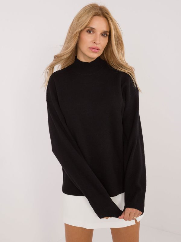 Fashionhunters Black loose women's sweater with half-neck SUBLEVEL