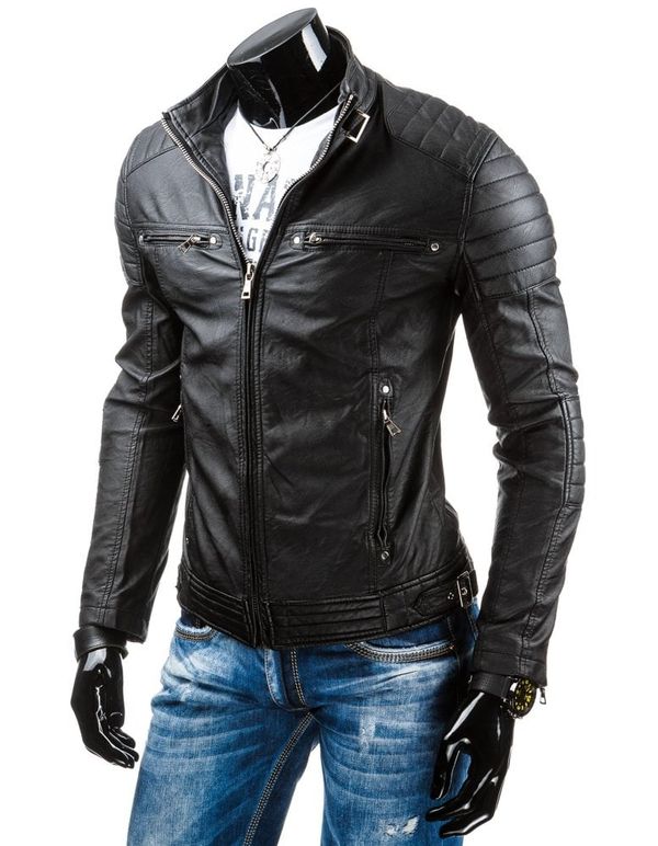 DStreet Black men&#039;s leather jacket TX3247