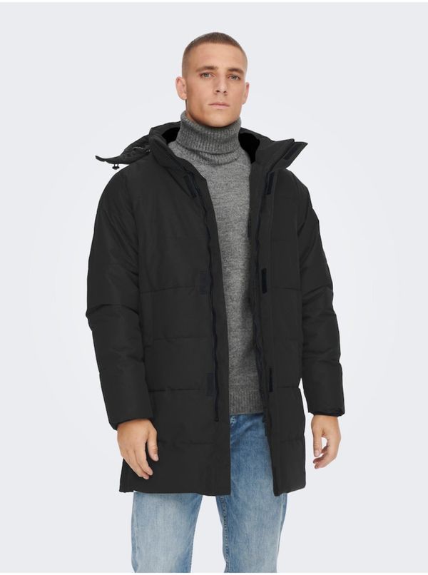 Only Black men's quilted winter coat ONLY & SONS Carl - Men's