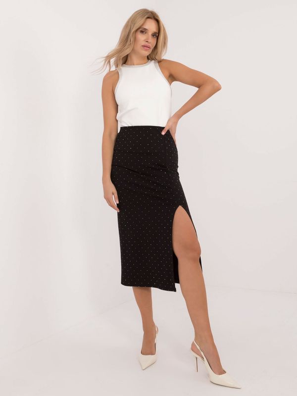 Fashionhunters Black midi pencil skirt with rhinestones