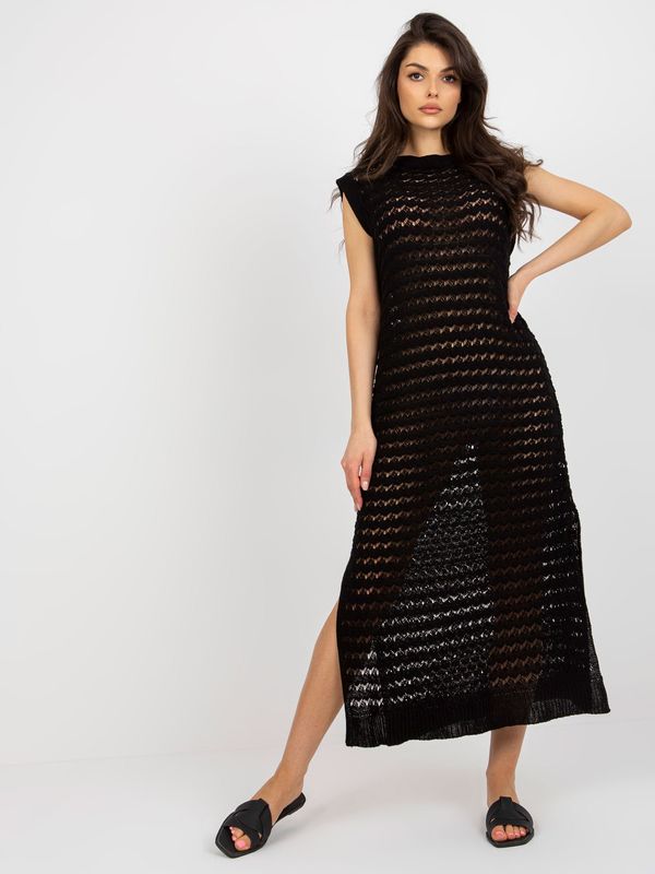 Fashionhunters Black openwork knitted sleeveless dress