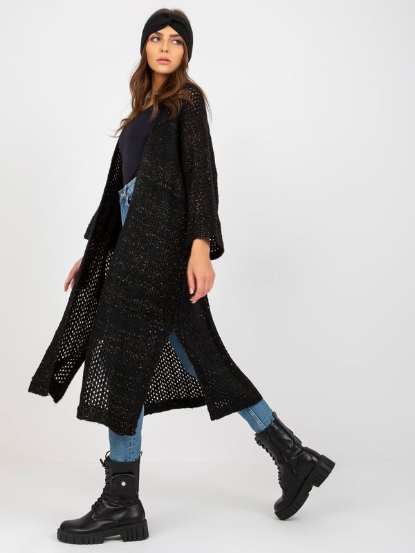 Fashionhunters Black oversize long openwork cardigan OCH BELLA