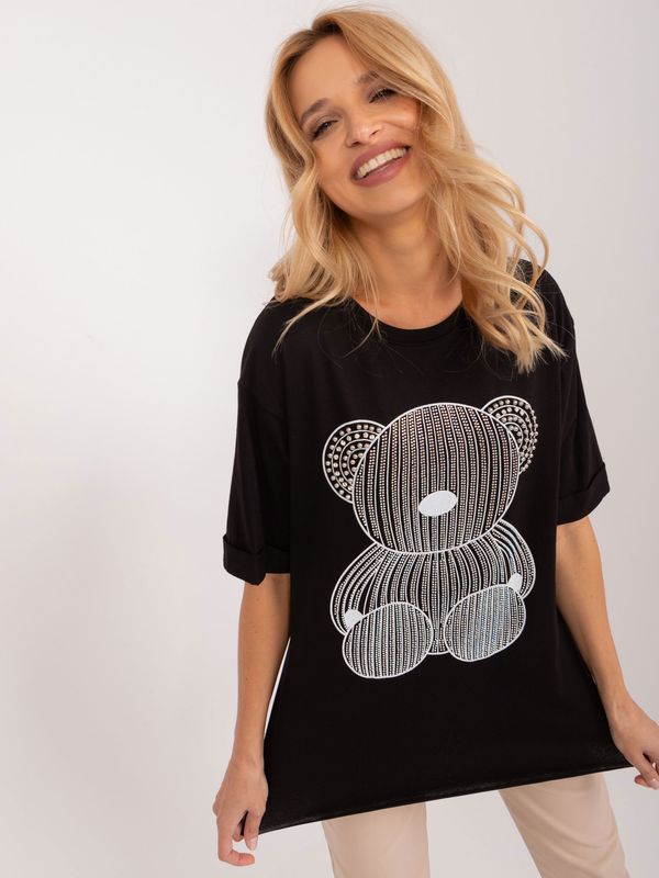 Fashionhunters Black oversize T-shirt with teddy bear appliqué