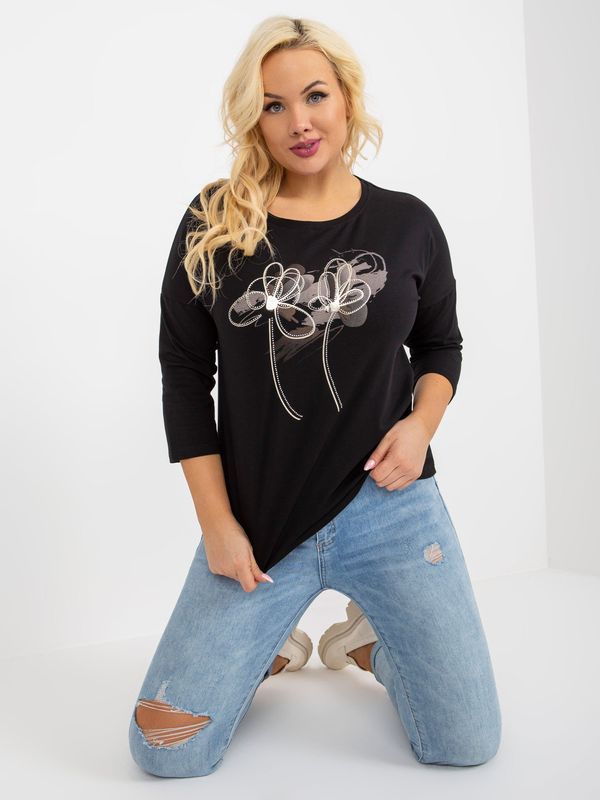 Fashionhunters Black oversized blouse with patch and printed design
