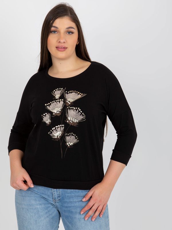 Fashionhunters Black oversized blouse with patches and 3/4 sleeves