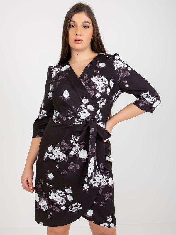 Fashionhunters Black Oversized Floral Wrap Dress