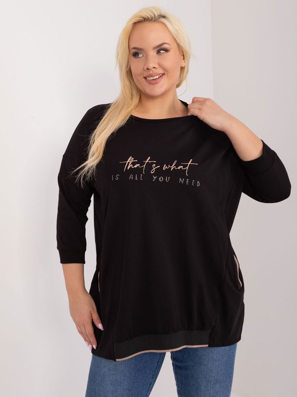 Fashionhunters Black plus-size blouse with rhinestone applique