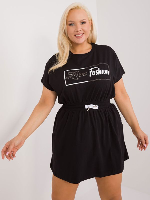 Fashionhunters Black plus size mini dress with inscription