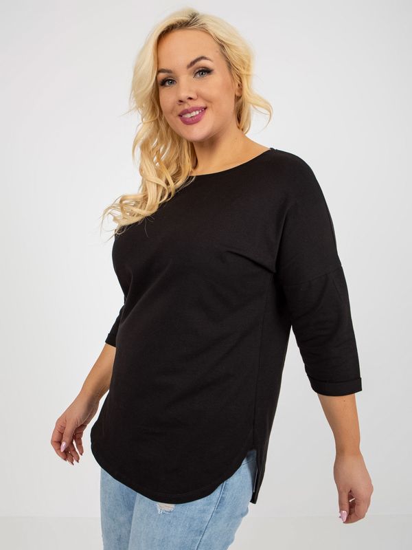 Fashionhunters Black Plus Size Plus Size Basic Blouse with 3/4 Sleeves