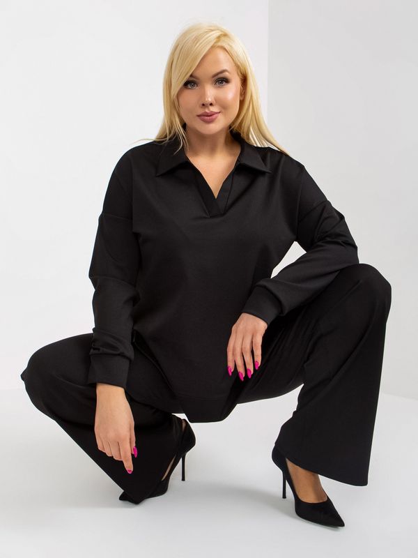 Fashionhunters Black plus size two-piece stripe set