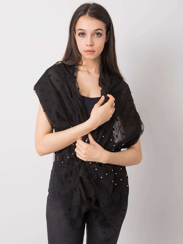 Fashionhunters Black polka dot scarf with appliqué