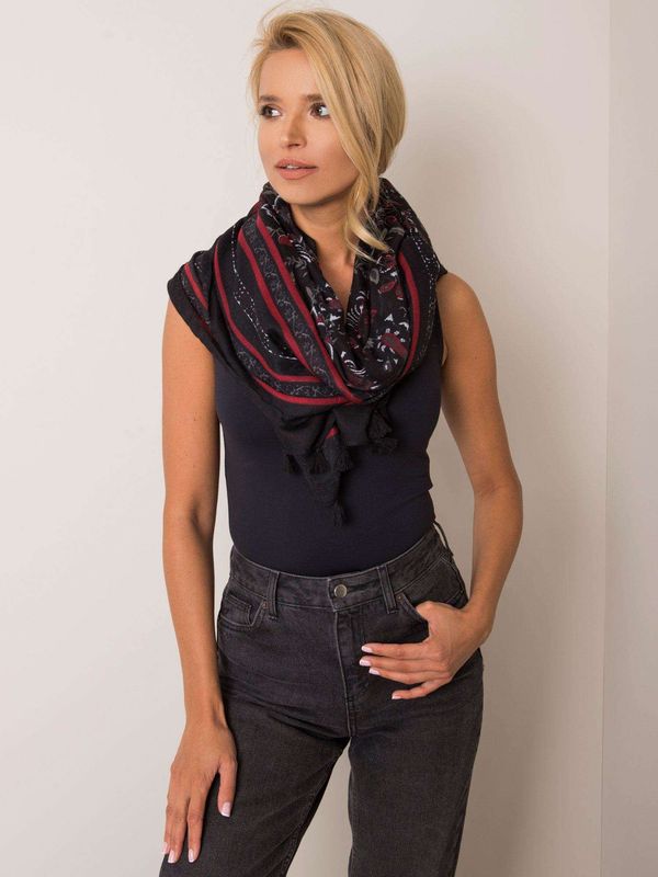 Fashionhunters Black scarf with floral pattern