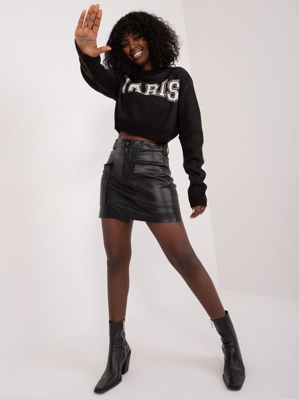 Fashionhunters Black short oversize sweater with cuffs