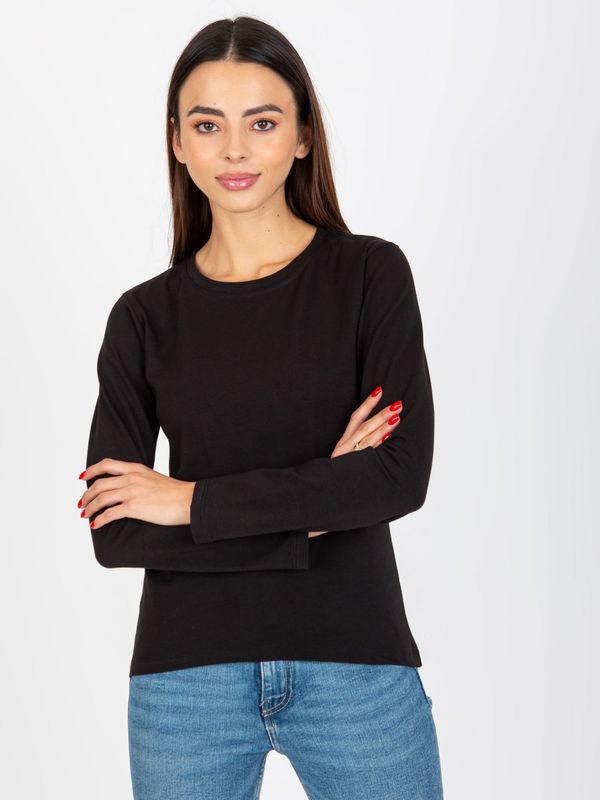 Fashionhunters Black simple blouse with long sleeves and round neckline