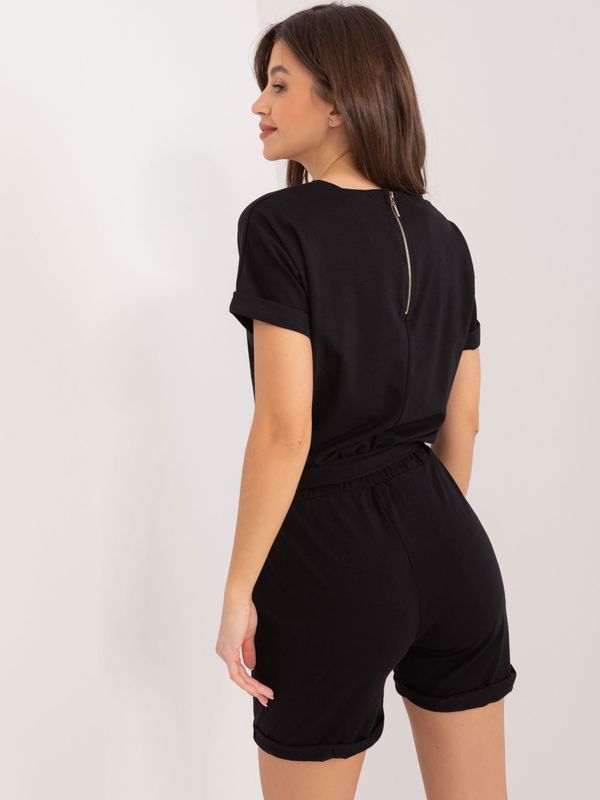 Fashionhunters Black smooth jumpsuit with short sleeves