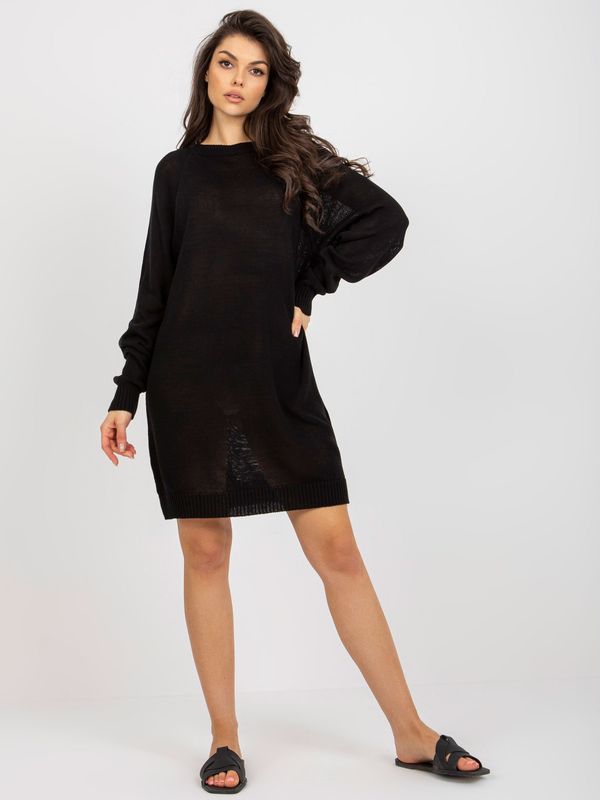 Fashionhunters Black summer knitted oversize dress