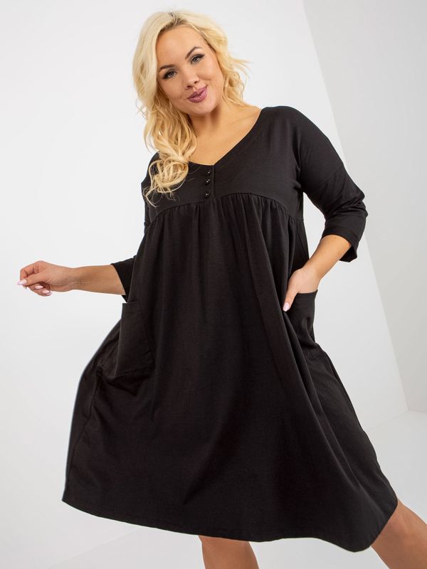 Fashionhunters Black sweatshirt dress plus size basic with pockets