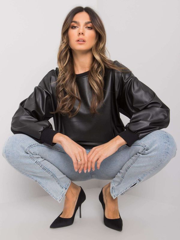 Fashionhunters Black sweatshirt with Ancora RUE PARIS eco-leather insert