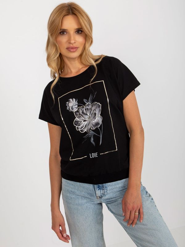 Fashionhunters Black T-shirt with print and inscription RUE PARIS