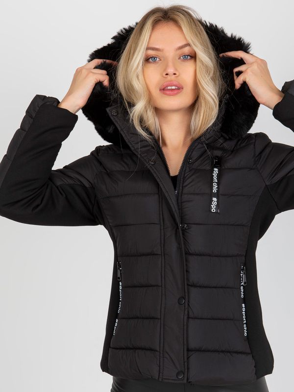 Fashionhunters Black transient quilted hooded jacket
