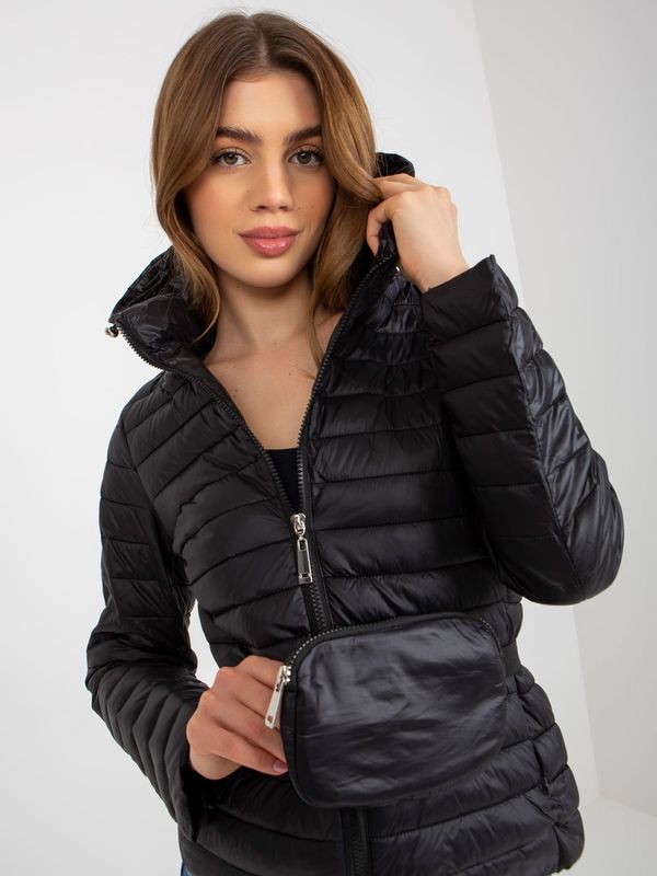 Fashionhunters Black transient quilted jacket with bag and hood