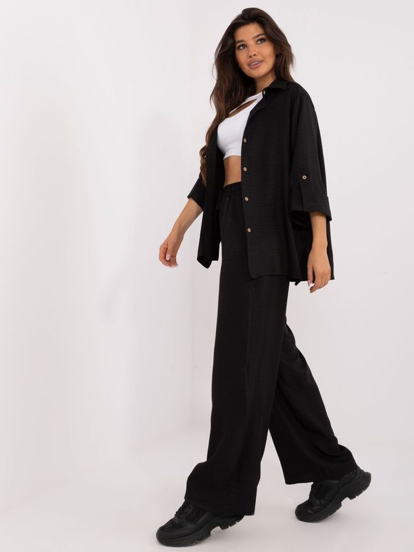 Fashionhunters Black two-piece summer set with oversize shirt