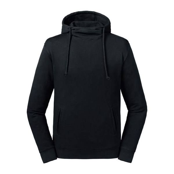 RUSSELL Black Unisex Sweatshirt Pure Organic High Collar Hooded Sweat Russell