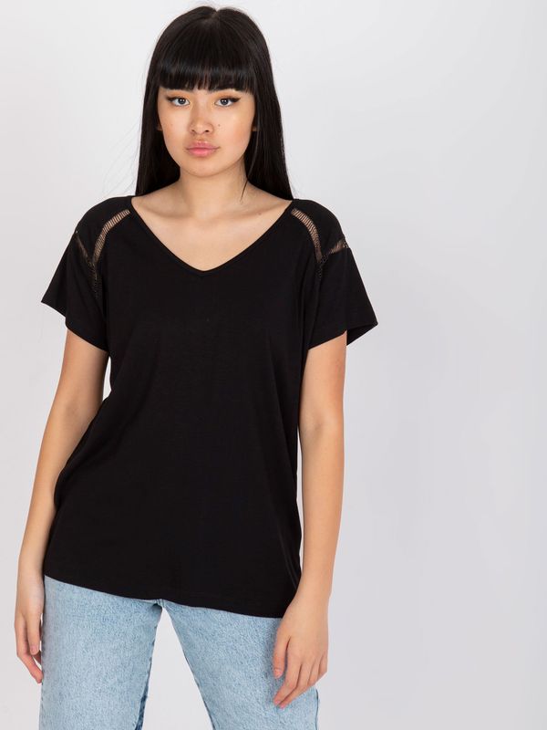 Fashionhunters Black viscose casual blouse with cut-outs