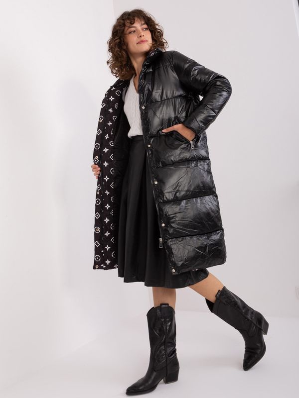 Fashionhunters Black winter down jacket with stitching