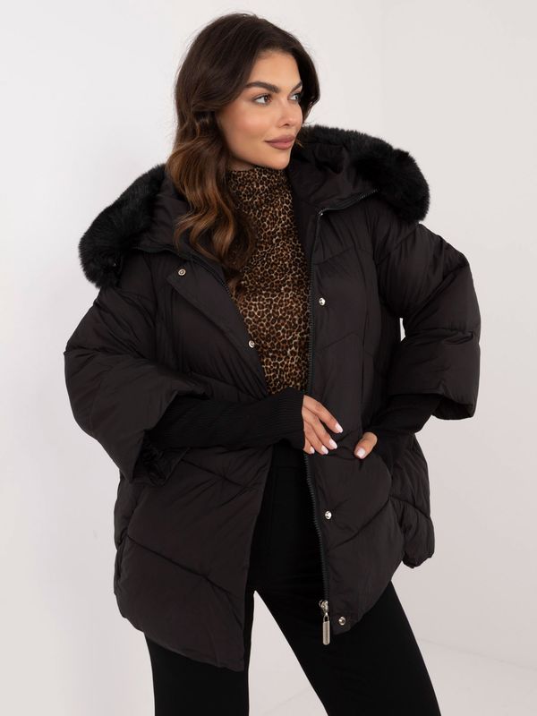 Fashionhunters Black winter jacket with detachable fur