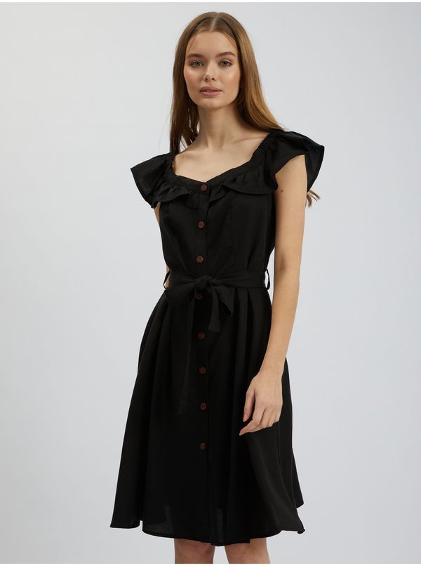 Orsay Black women's dress with linen blend ORSAY